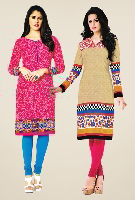 Salwar Studio Pink & Beige Kurtis (Pack Of 2) Salwar Studio Pink & Beige Kurtis (Pack Of 2)