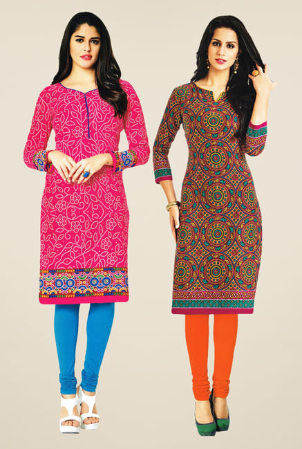 Salwar Studio Pink & Orange Kurtis (Pack Of 2) Salwar Studio Pink & Orange Kurtis (Pack Of 2)