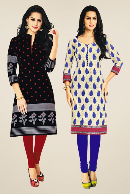 Salwar Studio Black & Beige Kurtis (Pack Of 2) Salwar Studio Black & Beige Kurtis (Pack Of 2)