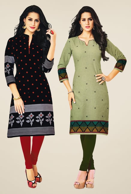 Salwar Studio Black & Olive Kurtis (Pack Of 2) Salwar Studio Black & Olive Kurtis (Pack Of 2)