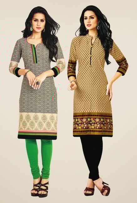 Salwar Studio Beige Kurtis (Pack Of 2) Salwar Studio Beige Kurtis (Pack Of 2)