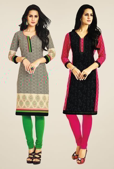 Salwar Studio Beige & Black Kurtis (Pack Of 2) Salwar Studio Beige & Black Kurtis (Pack Of 2)