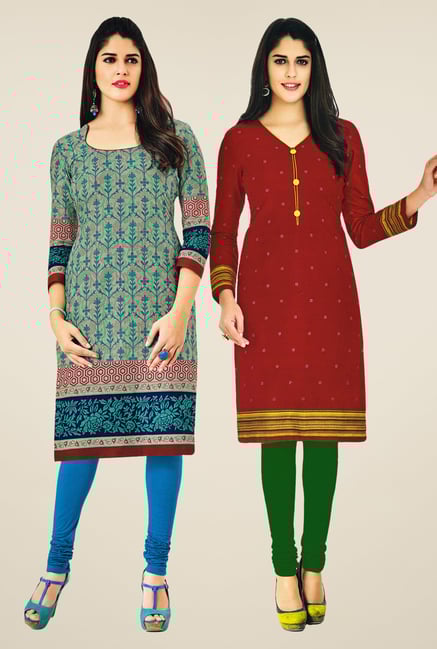 Salwar Studio Beige & Maroon Kurtis (Pack Of 2) Salwar Studio Beige & Maroon Kurtis (Pack Of 2)