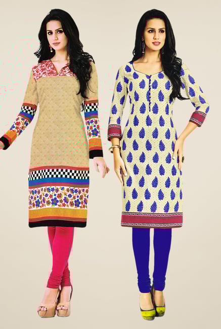 Salwar Studio Beige & Cream Kurtis (Pack Of 2) Salwar Studio Beige & Cream Kurtis (Pack Of 2)