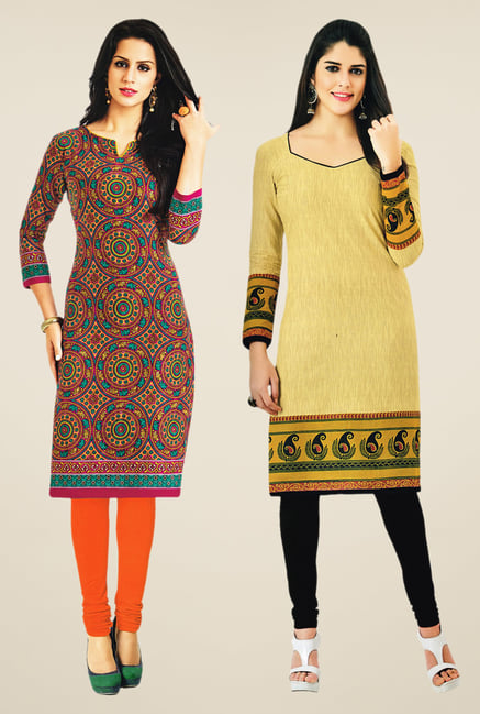 Salwar Studio Multicolor & Beige Kurtis (Pack Of 2) Salwar Studio Multicolor & Beige Kurtis (Pack Of 2)