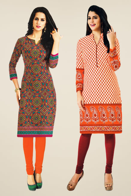 Salwar Studio Multicolor & Orange Kurtis (Pack Of 2) Salwar Studio Multicolor & Orange Kurtis (Pack Of 2)