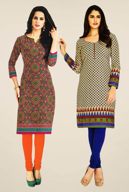 Salwar Studio Multicolor & Beige Kurtis (Pack Of 2) Salwar Studio Multicolor & Beige Kurtis (Pack Of 2)