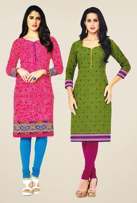 Salwar Studio Pink & Green Kurtis (Pack Of 2) Salwar Studio Pink & Green Kurtis (Pack Of 2)