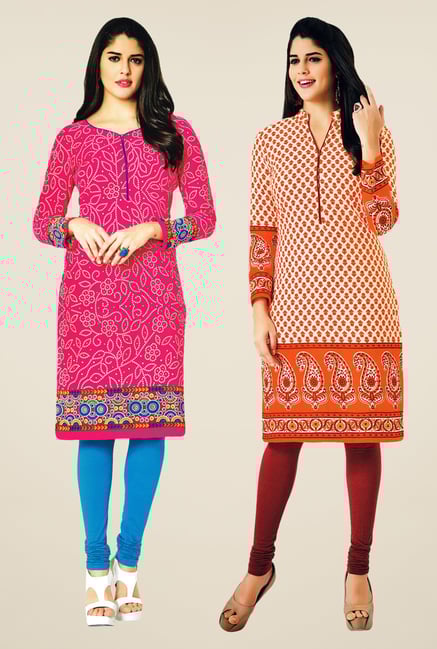 Salwar Studio Pink & Orange Kurtis (Pack Of 2) Salwar Studio Pink & Orange Kurtis (Pack Of 2)