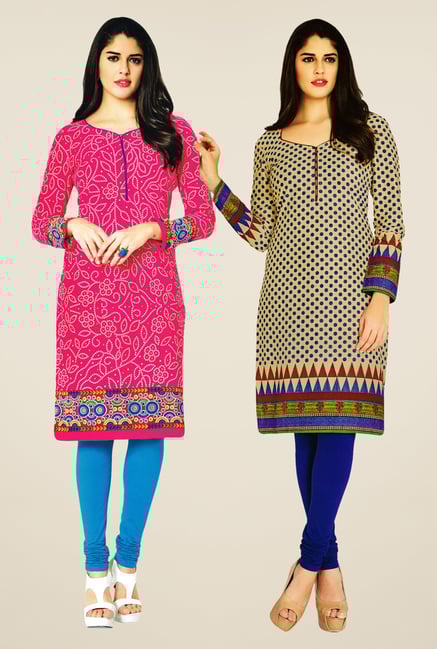 Salwar Studio Pink & Beige Kurtis (Pack Of 2) Salwar Studio Pink & Beige Kurtis (Pack Of 2)