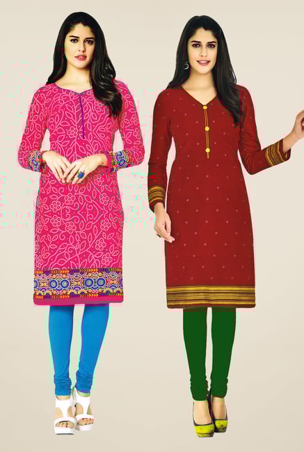Salwar Studio Pink & Maroon Kurtis (Pack Of 2) Salwar Studio Pink & Maroon Kurtis (Pack Of 2)