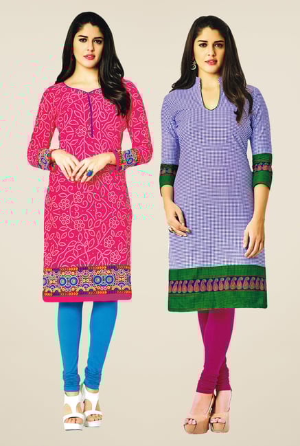 Salwar Studio Pink & Blue Kurtis (Pack Of 2) Salwar Studio Pink & Blue Kurtis (Pack Of 2)