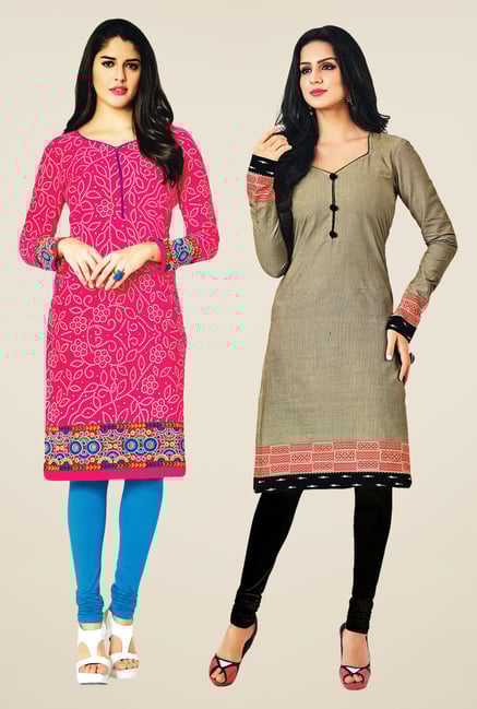 Salwar Studio Pink & Grey Kurtis (Pack Of 2) Salwar Studio Pink & Grey Kurtis (Pack Of 2)