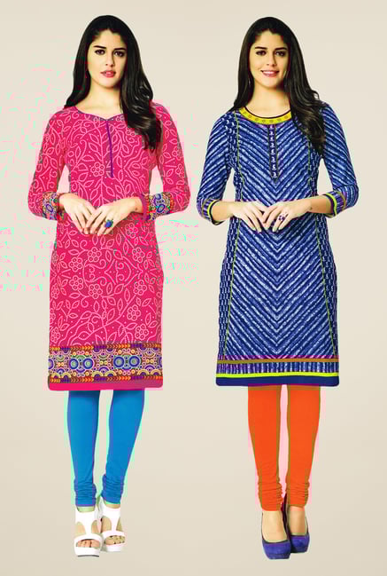 Salwar Studio Pink & Blue Kurtis (Pack Of 2) Salwar Studio Pink & Blue Kurtis (Pack Of 2)