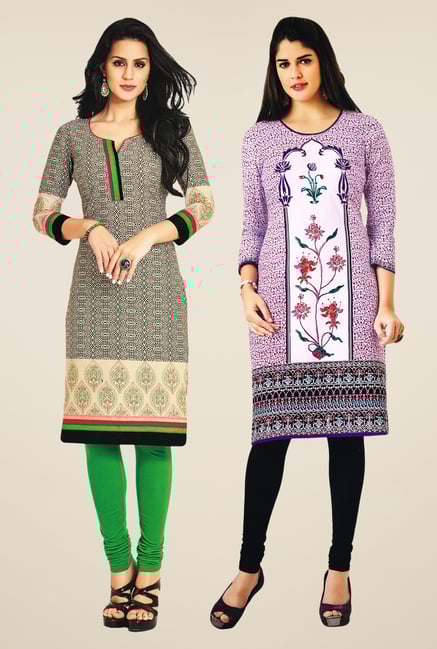 Salwar Studio Beige & Purple Kurtis (Pack Of 2) Salwar Studio Beige & Purple Kurtis (Pack Of 2)