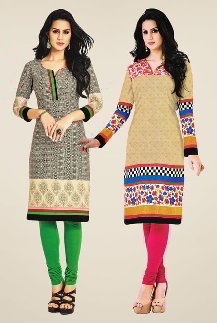 Salwar Studio Beige Kurtis (Pack Of 2) Salwar Studio Beige Kurtis (Pack Of 2)