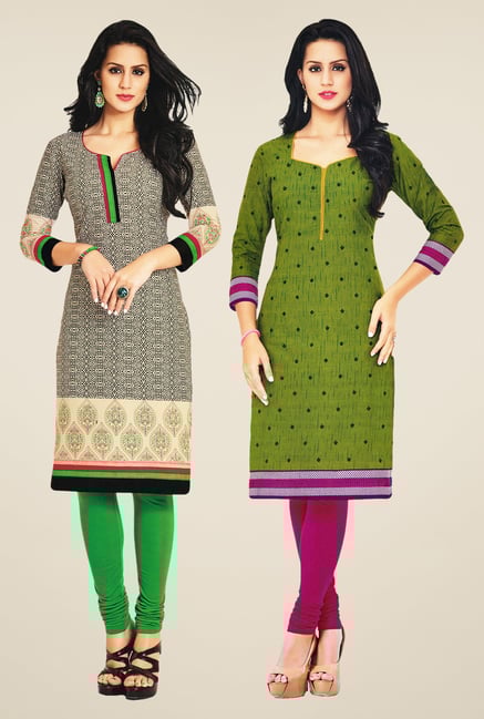 Salwar Studio Beige & Green Kurtis (Pack Of 2) Salwar Studio Beige & Green Kurtis (Pack Of 2)