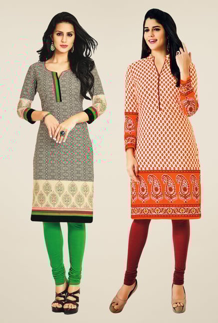 Salwar Studio Beige & Orange Kurtis (Pack Of 2) Salwar Studio Beige & Orange Kurtis (Pack Of 2)