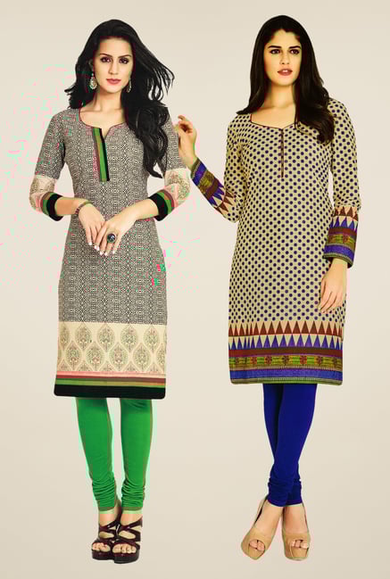 Salwar Studio Beige Kurtis (Pack Of 2) Salwar Studio Beige Kurtis (Pack Of 2)