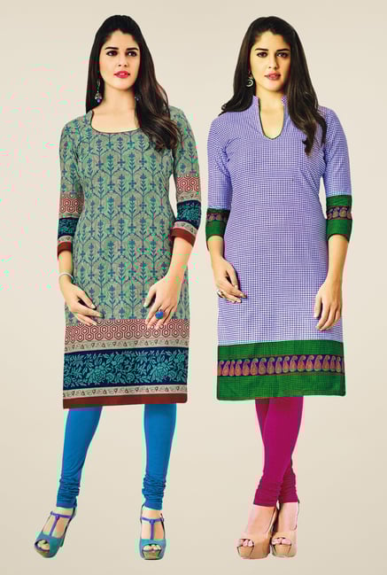Salwar Studio Beige & Blue Kurtis (Pack Of 2) Salwar Studio Beige & Blue Kurtis (Pack Of 2)