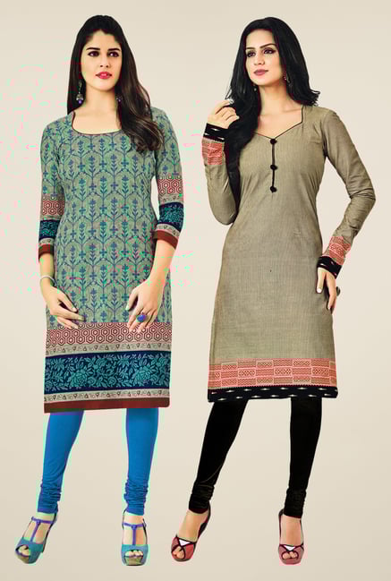 Salwar Studio Beige & Grey Kurtis (Pack Of 2) Salwar Studio Beige & Grey Kurtis (Pack Of 2)