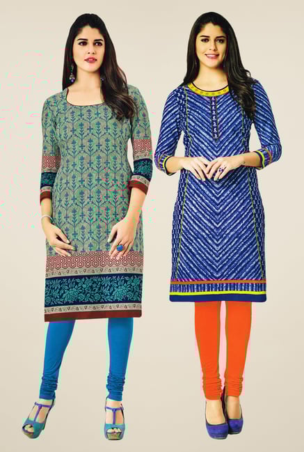 Salwar Studio Beige & Blue Kurtis (Pack Of 2) Salwar Studio Beige & Blue Kurtis (Pack Of 2)