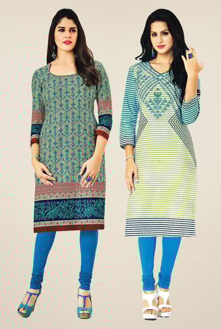 Salwar Studio Beige & Cream Kurtis (Pack Of 2) Salwar Studio Beige & Cream Kurtis (Pack Of 2)