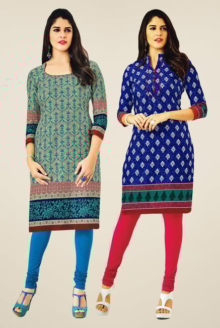 Salwar Studio Beige & Blue Kurtis (Pack Of 2) Salwar Studio Beige & Blue Kurtis (Pack Of 2)