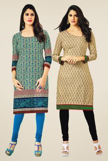 Salwar Studio Beige Kurtis (Pack Of 2) Salwar Studio Beige Kurtis (Pack Of 2)