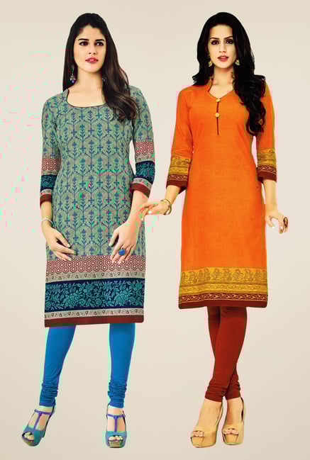 Salwar Studio Beige & Orange Kurtis (Pack Of 2) Salwar Studio Beige & Orange Kurtis (Pack Of 2)