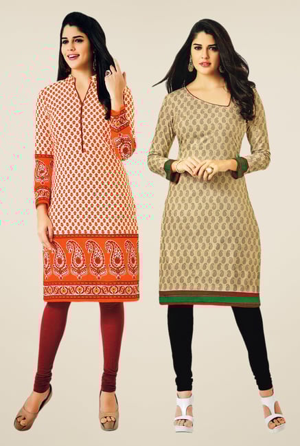 Salwar Studio Orange & Beige Kurtis (Pack Of 2) Salwar Studio Orange & Beige Kurtis (Pack Of 2)
