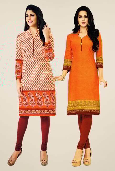 Salwar Studio Orange Kurtis (Pack Of 2) Salwar Studio Orange Kurtis (Pack Of 2)
