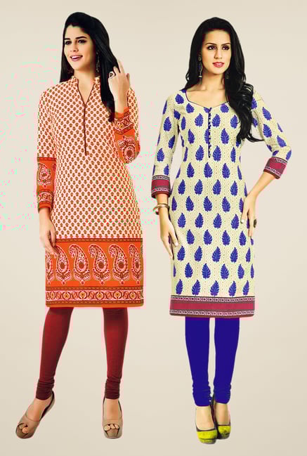 Salwar Studio Orange & Cream Kurtis (Pack Of 2) Salwar Studio Orange & Cream Kurtis (Pack Of 2)
