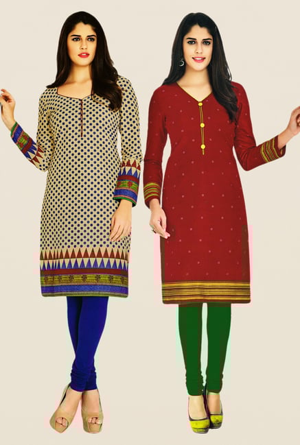 Salwar Studio Beige & Maroon Kurtis (Pack Of 2) Salwar Studio Beige & Maroon Kurtis (Pack Of 2)