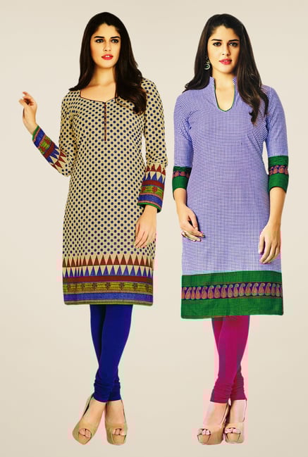 Salwar Studio Beige & Blue Kurtis (Pack Of 2) Salwar Studio Beige & Blue Kurtis (Pack Of 2)