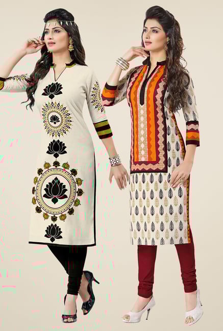 Salwar Studio Cream Kurtis (Pack Of 2) Salwar Studio Cream Kurtis (Pack Of 2)