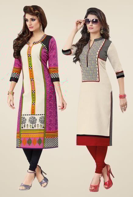 Salwar Studio Pink & Cream Kurtis (Pack Of 2) Salwar Studio Pink & Cream Kurtis (Pack Of 2)