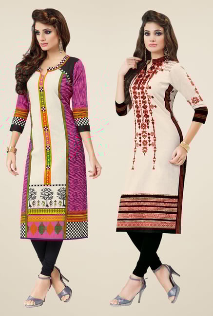 Salwar Studio Pink & Cream Kurtis (Pack Of 2) Salwar Studio Pink & Cream Kurtis (Pack Of 2)