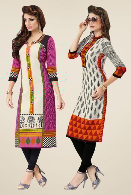 Salwar Studio Pink & Cream Kurtis (Pack Of 2) Salwar Studio Pink & Cream Kurtis (Pack Of 2)