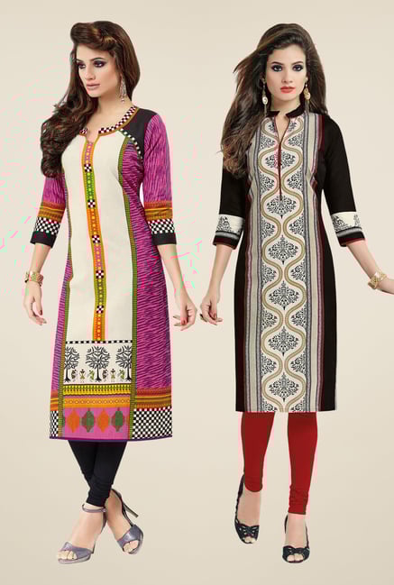 Salwar Studio Pink & Black Kurtis (Pack Of 2) Salwar Studio Pink & Black Kurtis (Pack Of 2)