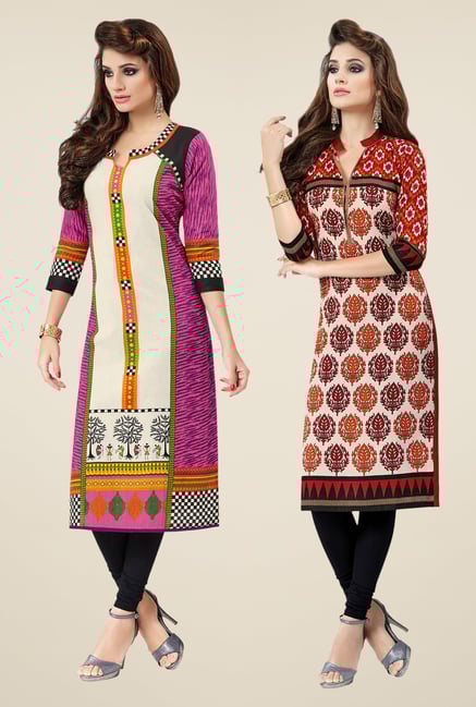 Salwar Studio Pink & Red Kurtis (Pack Of 2) Salwar Studio Pink & Red Kurtis (Pack Of 2)