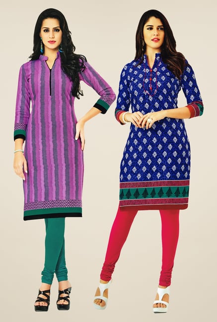 Salwar Studio Pink & Blue Kurtis (Pack Of 2) Salwar Studio Pink & Blue Kurtis (Pack Of 2)