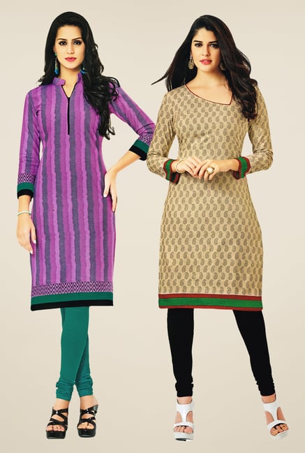 Salwar Studio Pink & Beige Kurtis (Pack Of 2) Salwar Studio Pink & Beige Kurtis (Pack Of 2)