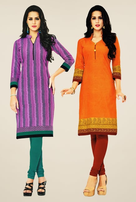 Salwar Studio Pink & Orange Kurtis (Pack Of 2) Salwar Studio Pink & Orange Kurtis (Pack Of 2)