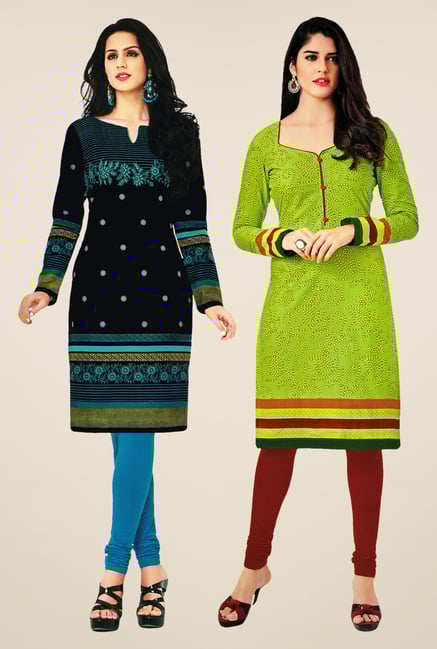 Salwar Studio Black & Green Kurtis (Pack Of 2) Salwar Studio Black & Green Kurtis (Pack Of 2)