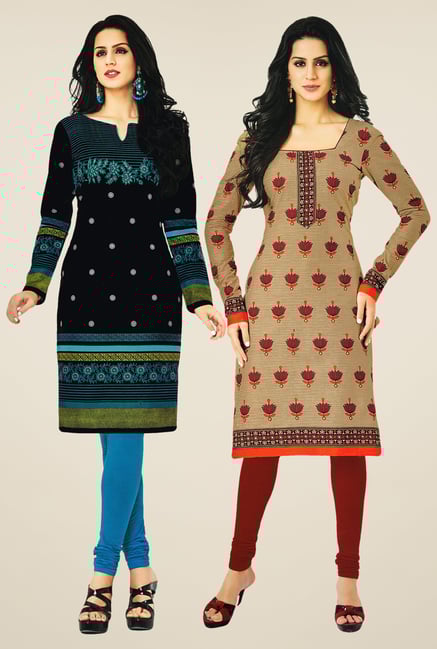 Salwar Studio Black & Beige Kurtis (Pack Of 2) Salwar Studio Black & Beige Kurtis (Pack Of 2)