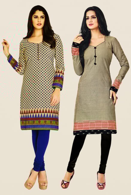 Salwar Studio Beige & Grey Kurtis (Pack Of 2) Salwar Studio Beige & Grey Kurtis (Pack Of 2)