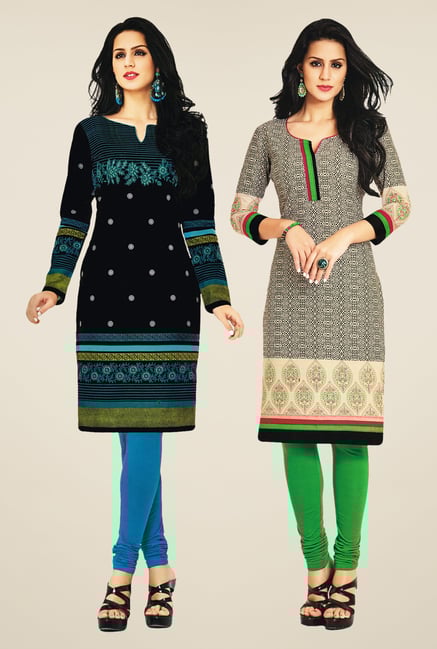 Salwar Studio Black & Beige Kurtis (Pack Of 2) Salwar Studio Black & Beige Kurtis (Pack Of 2)