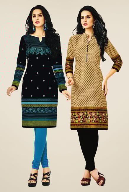 Salwar Studio Black & Beige Kurtis (Pack Of 2) Salwar Studio Black & Beige Kurtis (Pack Of 2)