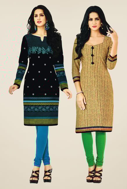 Salwar Studio Black & Beige Kurtis (Pack Of 2) Salwar Studio Black & Beige Kurtis (Pack Of 2)